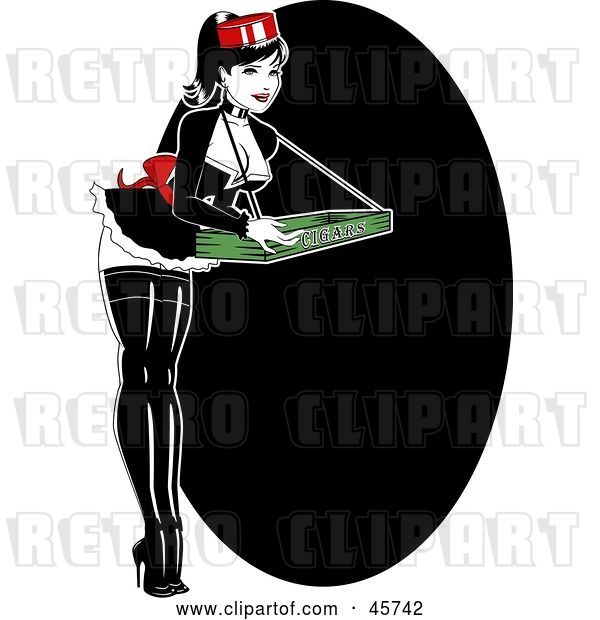 Vector Clip Art of Retro Sexy Pinup Lady Carrying a Cigar Tray
