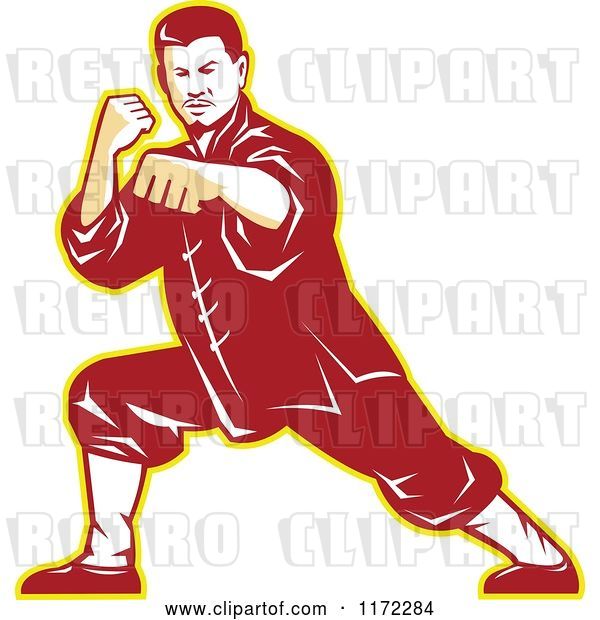 Vector Clip Art of Retro Shaolin Kung Fu Martial Artist in a Fighting Stance
