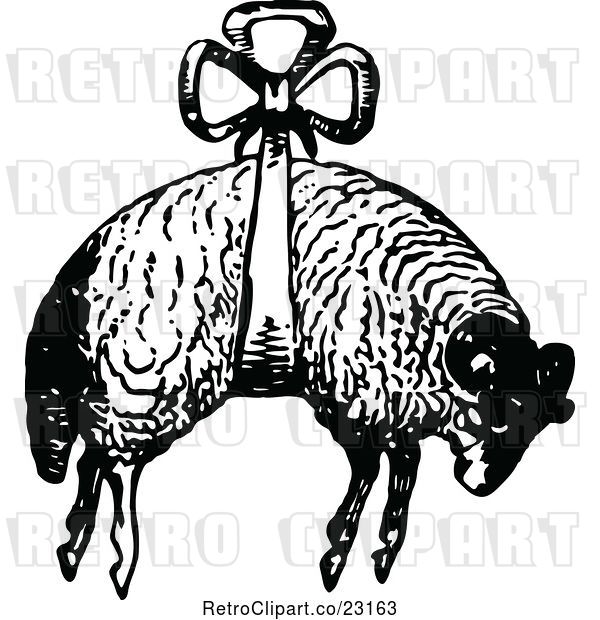 Vector Clip Art of Retro Sheep Suspended from a Bow