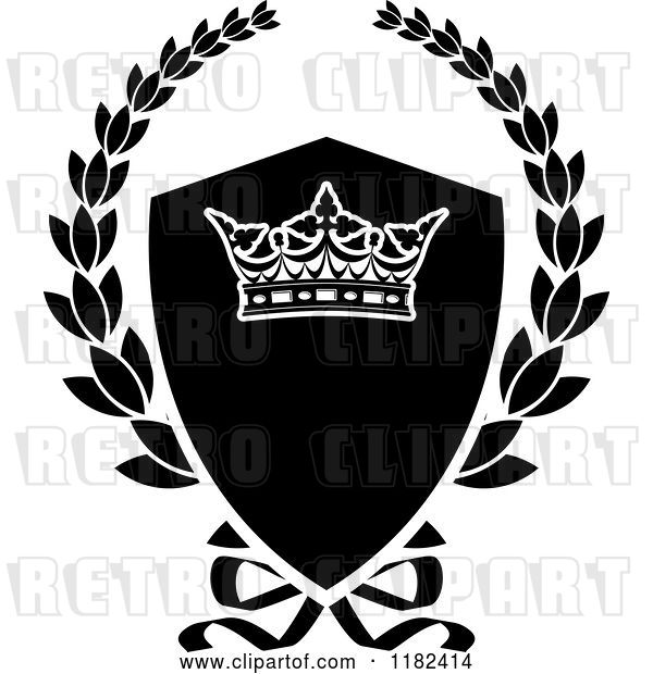 Vector Clip Art of Retro Shield and Laurel Wreath with a Crown