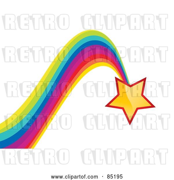 Vector Clip Art of Retro Shiny Yellow Star with a Bouncing Rainbow Trail