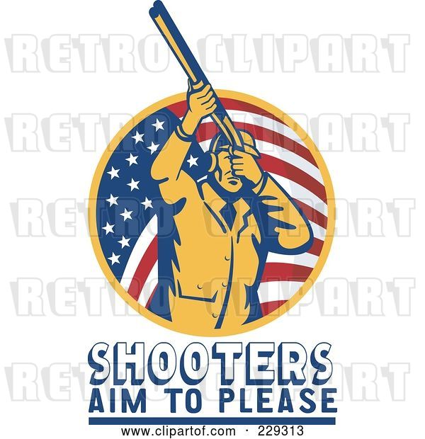 Vector Clip Art of Retro Shooters Aim to Please Text Under a Guy with a Shotgun