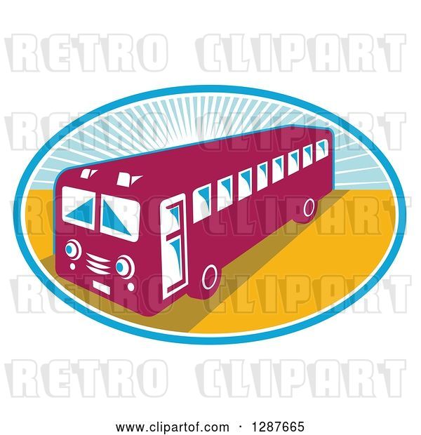 Vector Clip Art of Retro Shuttle Bus in an Oval of Sunshine