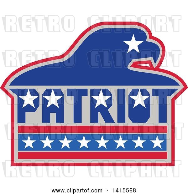 Vector Clip Art of Retro Silhouetted Bald Eagle Head with Patriot Text in Red White Gray and Blue