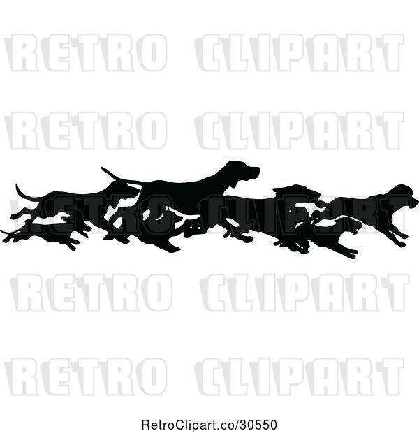 Vector Clip Art of Retro Silhouetted Border of Running Dogs