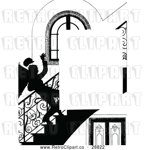 Vector Clip Art of Retro Silhouetted Boy Falling down Stairs Page Border