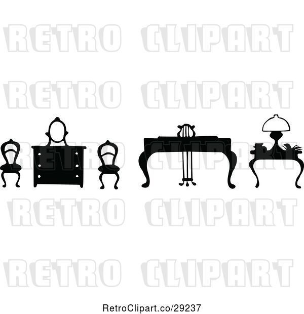 Vector Clip Art of Retro Silhouetted Chairs and Tables