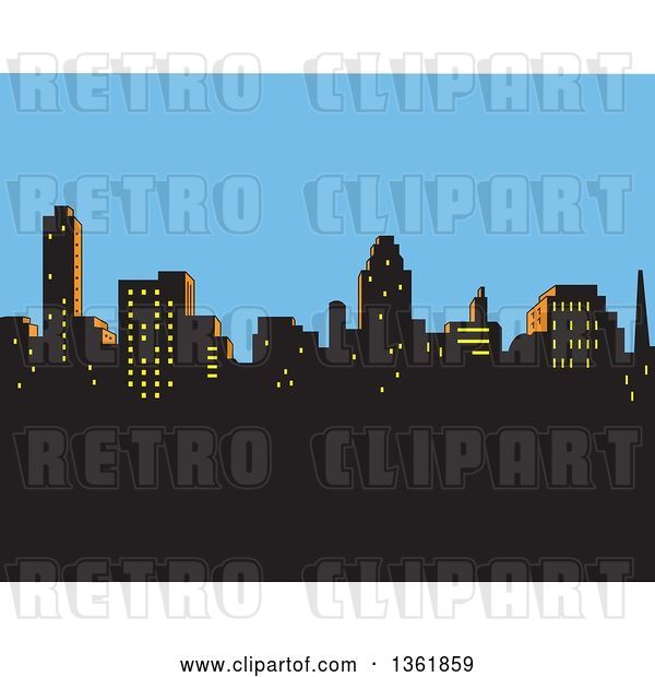 Vector Clip Art of Retro Silhouetted City Skyline Against an Afternoon Sky
