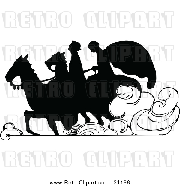 Vector Clip Art of Retro Silhouetted Couple Riding Horses