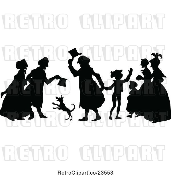 Vector Clip Art of Retro Silhouetted Dog and People