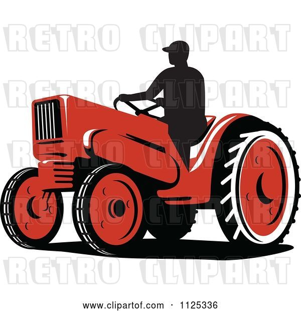 Vector Clip Art of Retro Silhouetted Farmer on a Tractor