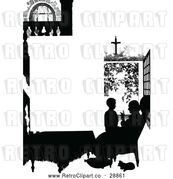 Vector Clip Art of Retro Silhouetted Father and Son Page Border
