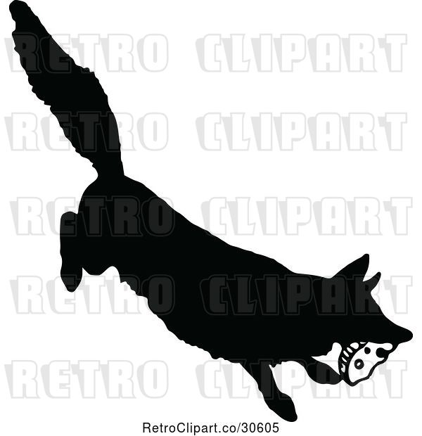 Vector Clip Art of Retro Silhouetted Fox Stealing Food