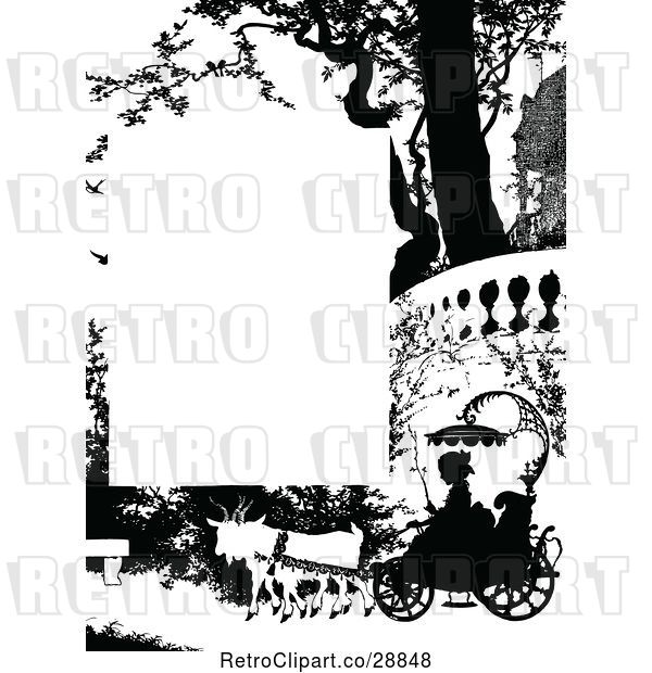 Vector Clip Art of Retro Silhouetted Girl in a Cart Page Border
