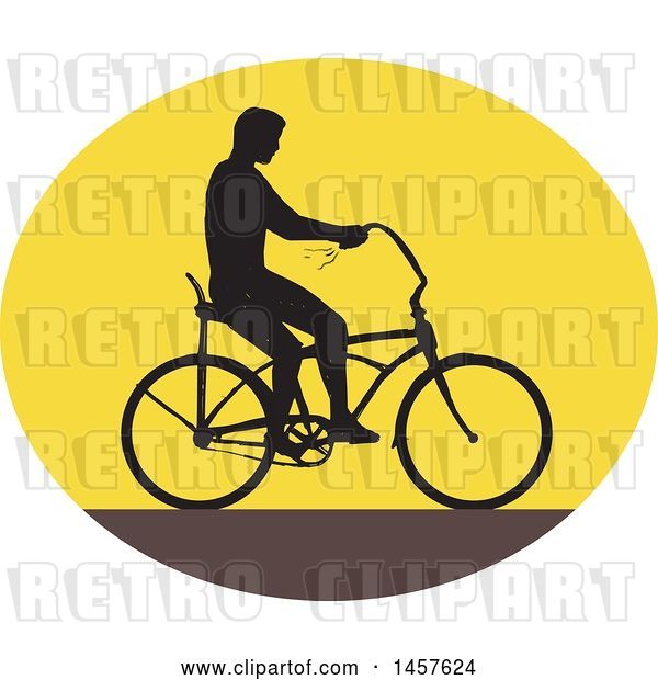 Vector Clip Art of Retro Silhouetted Guy Riding an Easy Rider Bicycle in an Oval