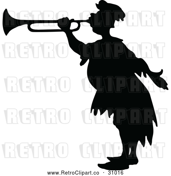 Vector Clip Art of Retro Silhouetted Herald Blowing a Horn