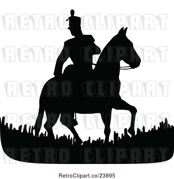Vector Clip Art of Retro Silhouetted Horseback Soldier