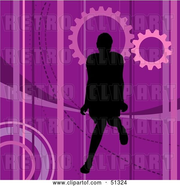 Vector Clip Art of Retro Silhouetted Lady on a Purple Background