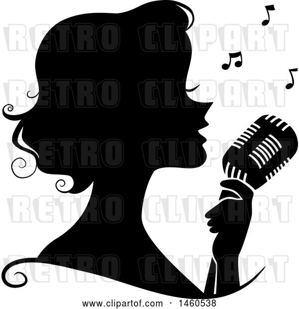 Vector Clip Art of Retro Silhouetted Lady Singing into a Microphone