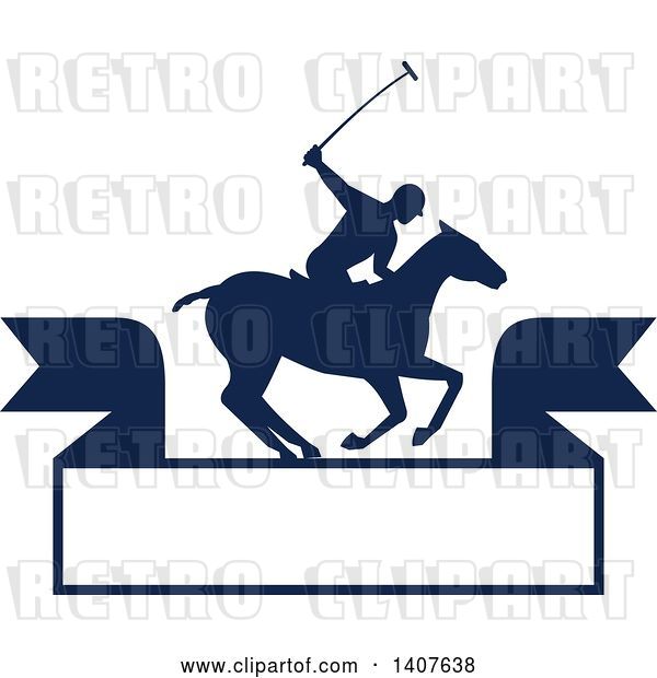Vector Clip Art of Retro Silhouetted Polo Player on Horseback, Swinging a Mallet over a Banner
