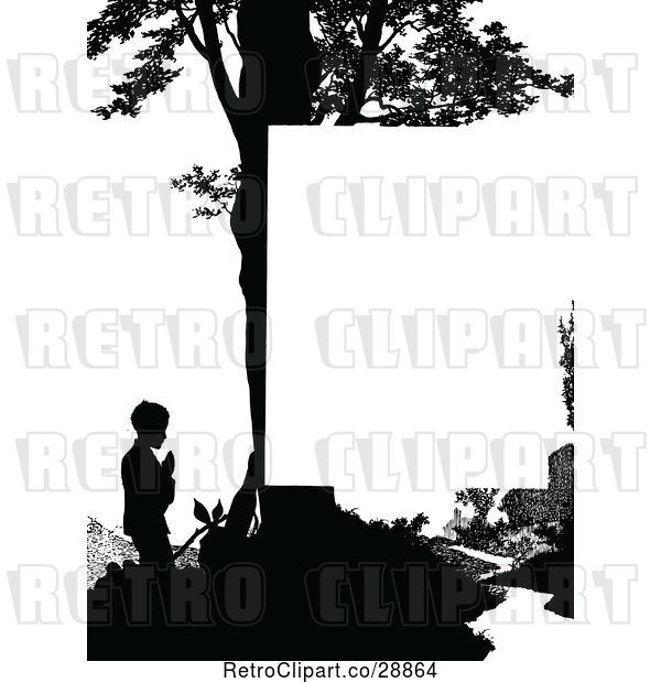 Vector Clip Art of Retro Silhouetted Praying Boy Page Border