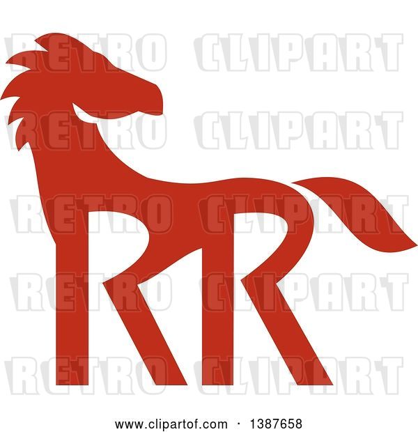 Vector Clip Art of Retro Silhouetted Red Horse with Double RR Legs