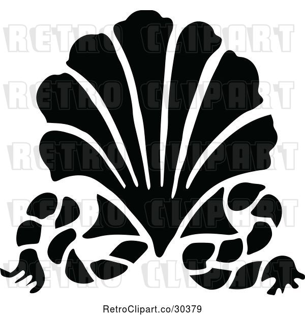 Vector Clip Art of Retro Silhouetted Scallop Shell and Rope