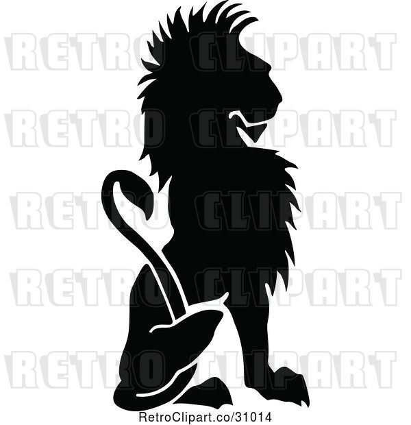 Vector Clip Art of Retro Silhouetted Sitting Lion