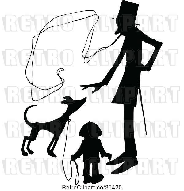 Vector Clip Art of Retro Silhouetted Smoking Guy Boy and Dog