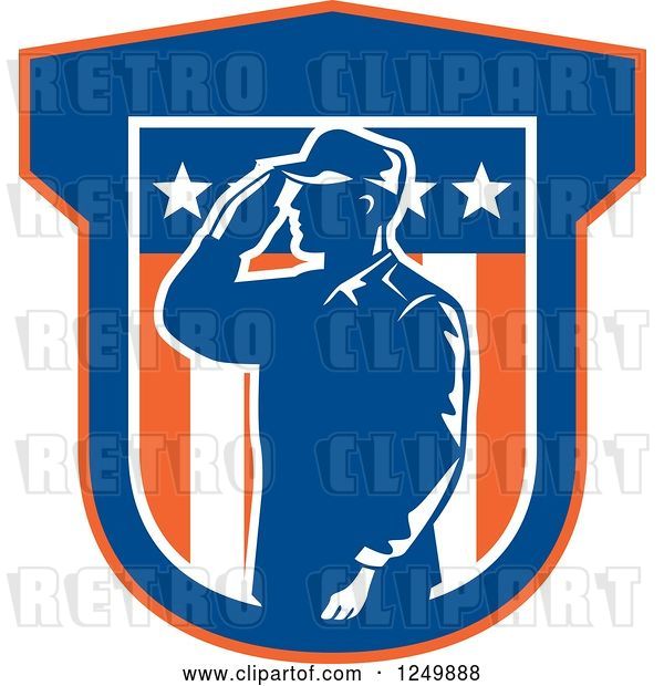 Vector Clip Art of Retro Silhouetted Soldier Saluting in a Shield