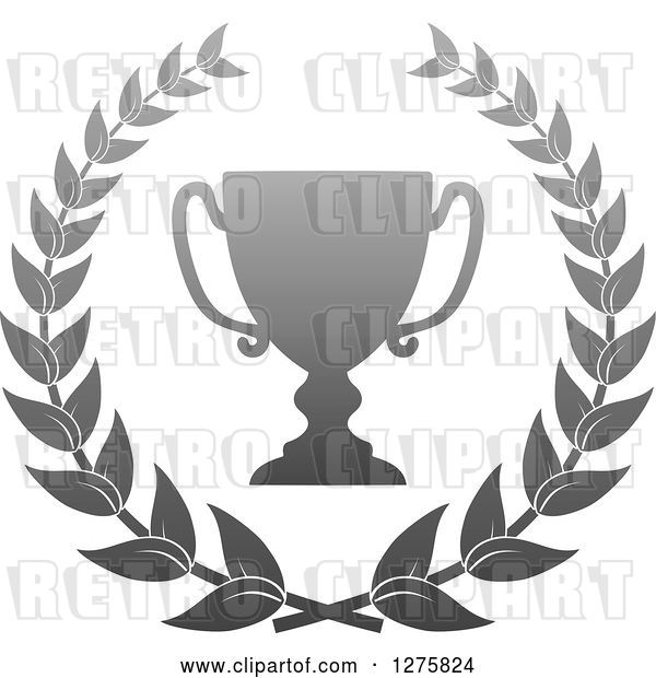 Vector Clip Art of Retro Silver Championship Trophy Cup in a Wreath