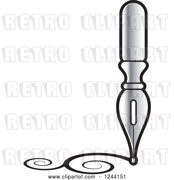 Vector Clip Art of Retro Silver Fountain Pen Nib Drawing Swirls