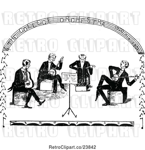 Vector Clip Art of Retro Sketched Band of Musicians