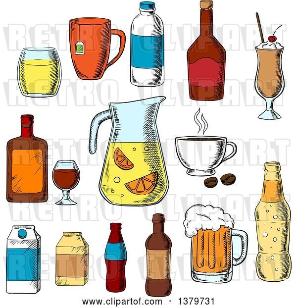 Vector Clip Art of Retro Sketched Beverages