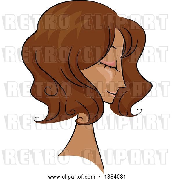 Vector Clip Art of Retro Sketched Black Lady in Profile, with Her Hair in a Wavy 50s Style