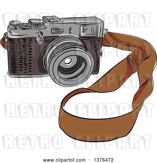 Vector Clip Art of Retro Sketched Camera with a Strap