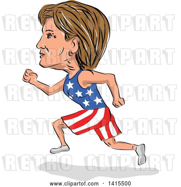 Vector Clip Art of Retro Sketched Caricature of Hillary Clinton Running for the Presidency
