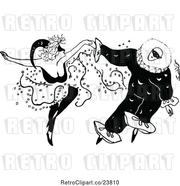 Vector Clip Art of Retro Sketched Clown Couple Dancing
