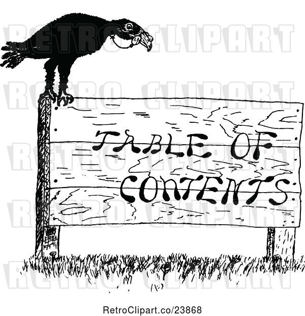 Vector Clip Art of Retro Sketched Crow on a Table of Contents Sign