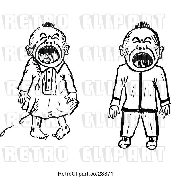 Vector Clip Art of Retro Sketched Crying Babies