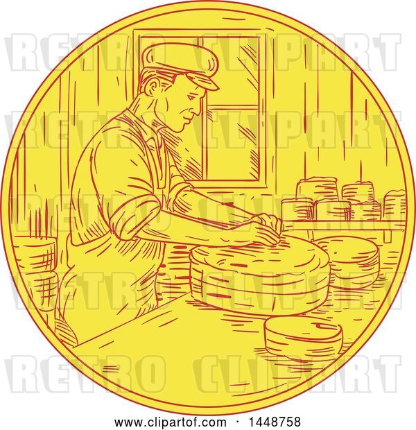 Vector Clip Art of Retro Sketched Drawing Styled Swiss Guy Making Cheese