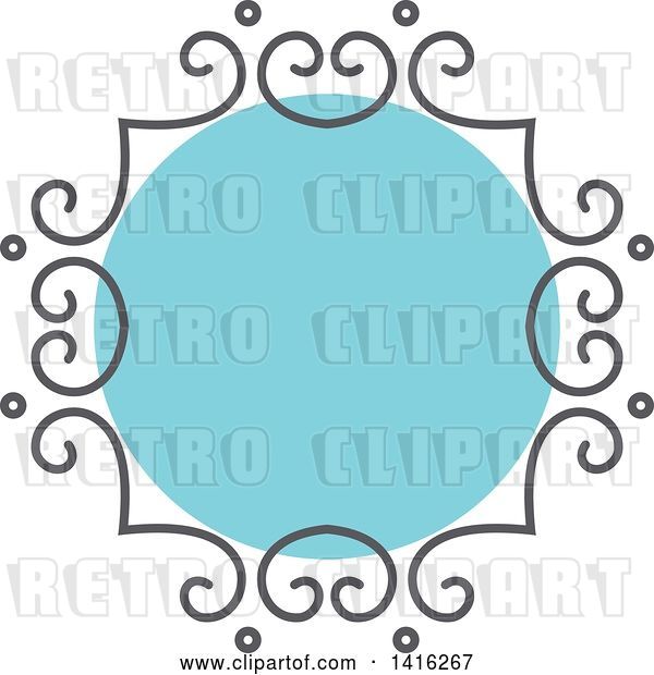 Vector Clip Art of Retro Sketched Gray and Blue Frame Design Element