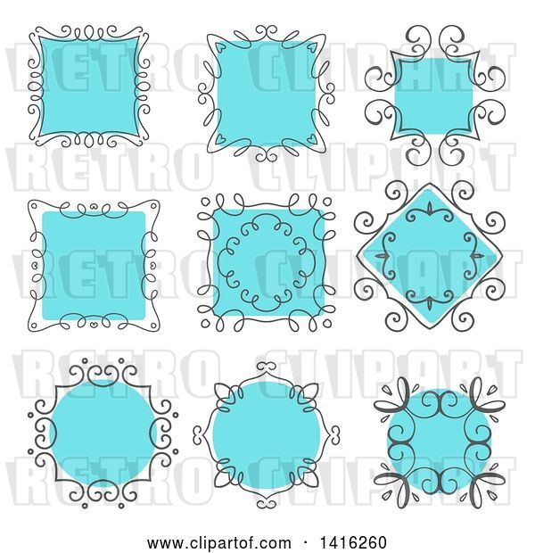 Vector Clip Art of Retro Sketched Gray and Blue Frame Design Elements