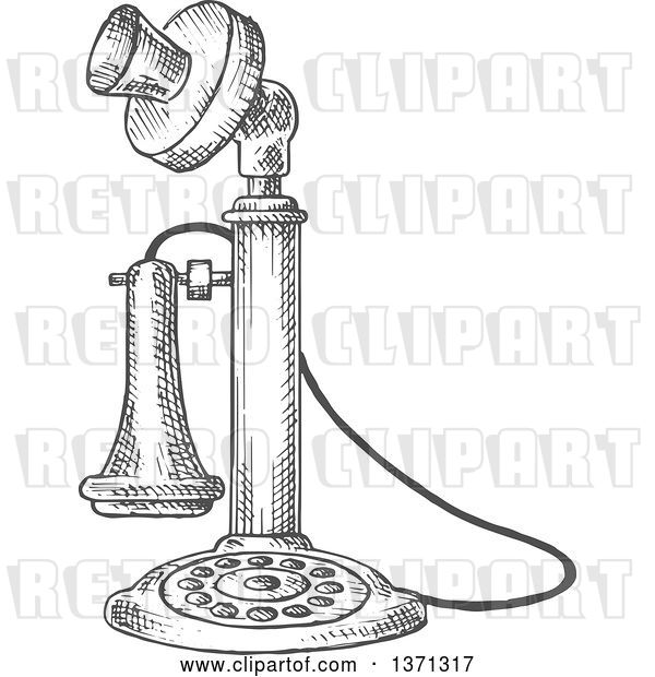 Vector Clip Art of Retro Sketched Grayscale Telephone