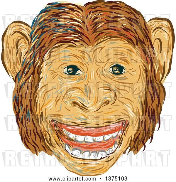 Vector Clip Art of Retro Sketched Happy Chimpanzee Face