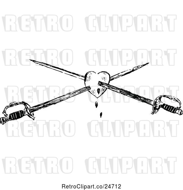Vector Clip Art of Retro Sketched Heart Stabbed with Crossed Swords