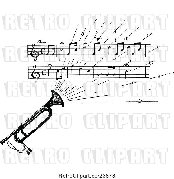Vector Clip Art of Retro Sketched Instrument with Sheet Music
