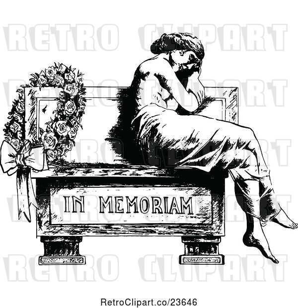 Vector Clip Art of Retro Sketched Lady Mourning