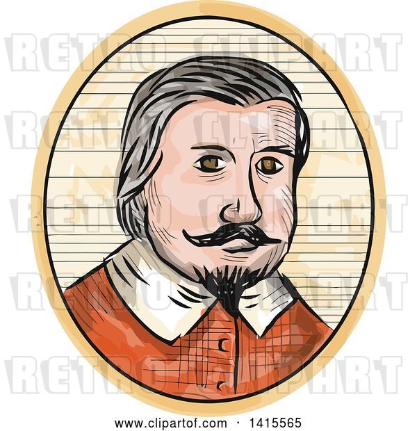 Vector Clip Art of Retro Sketched Medieval Aristocrat Gentleman Portrait