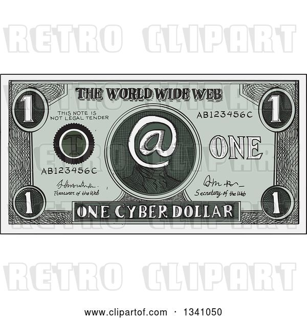 Vector Clip Art of Retro Sketched or Engraved Cyber Dollar Bill